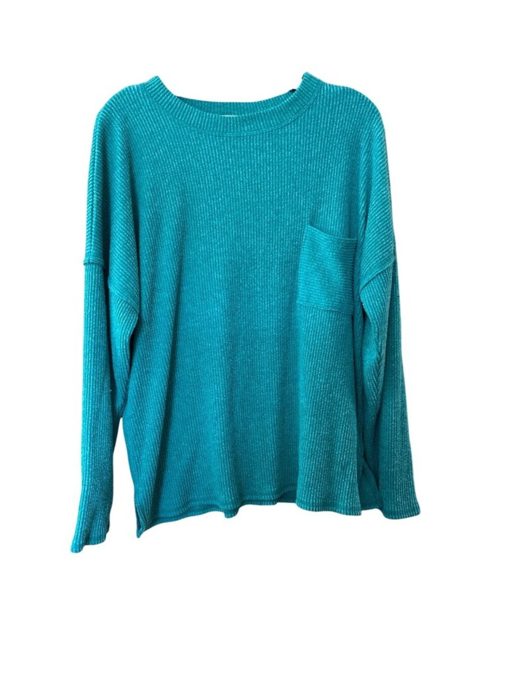 Zenana Green Ribbed Knit Long Sleeve Top M Lightweight Relaxed Fit Casual